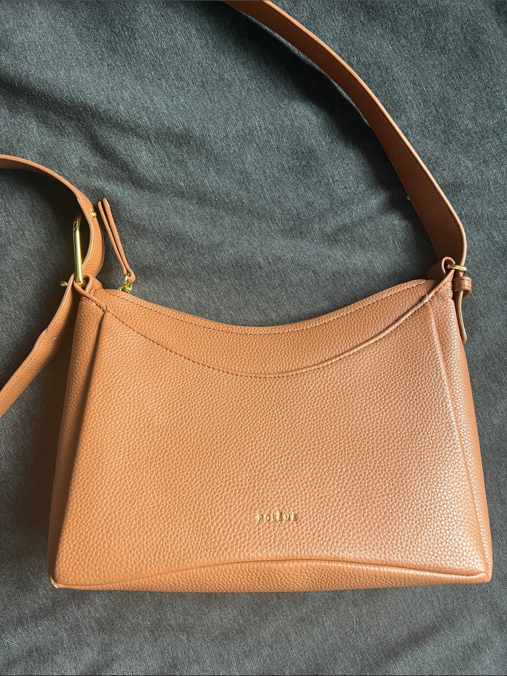 Polène Caramel Tan Pebbled Leather Umi Shoulder Bag